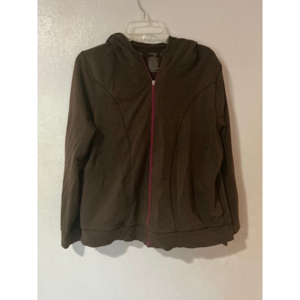 Danskin women's zip-up fleece hoodie jacket in brown w pink zipper.  size xxl - Picture 2 of 4